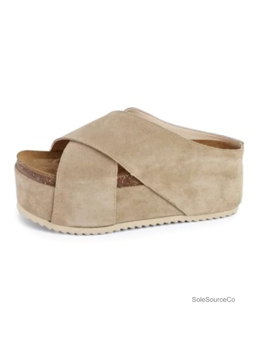 Faux Suede Platform Sandals Cork Footbed Criss Cross Slide
